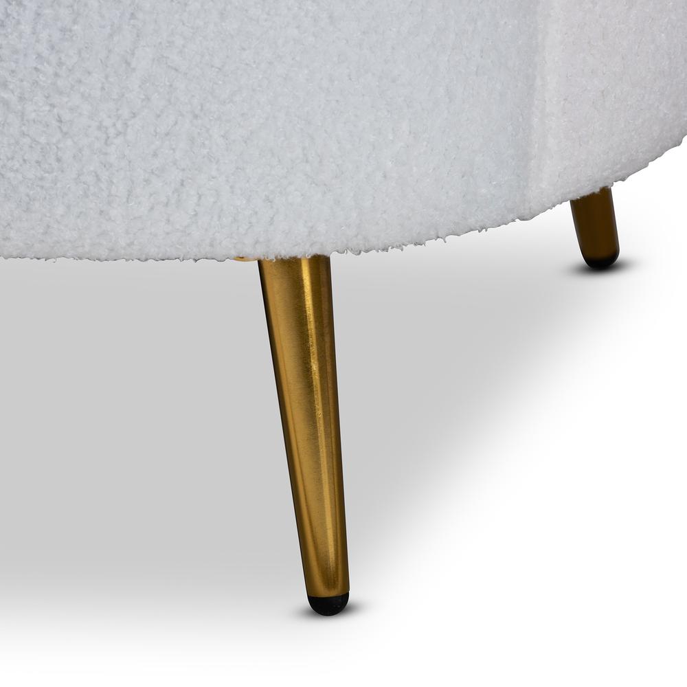 White Boucle Upholstered and Gold Finished Metal Accent Chair. Picture 14