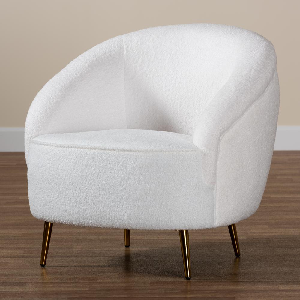 White Boucle Upholstered and Gold Finished Metal Accent Chair. Picture 17