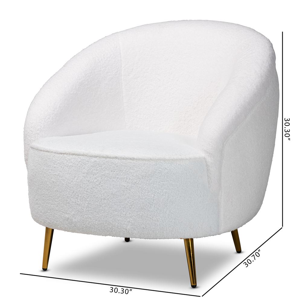 White Boucle Upholstered and Gold Finished Metal Accent Chair. Picture 18