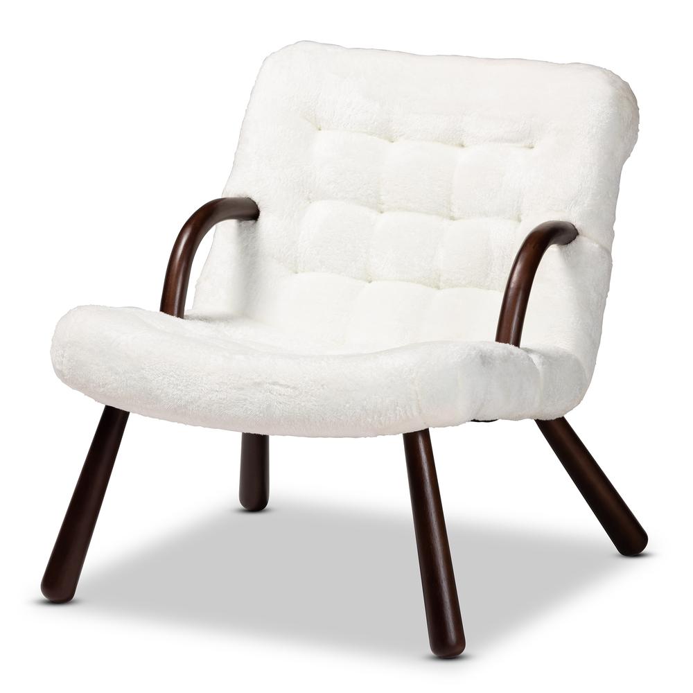 White Sherpa Upholstered and Walnut Brown Finished Wood Accent Chair. Picture 11