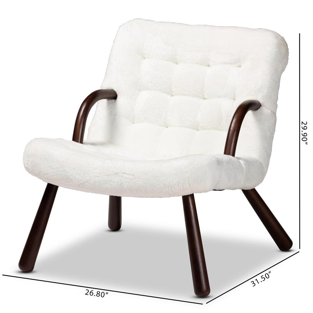 White Sherpa Upholstered and Walnut Brown Finished Wood Accent Chair. Picture 20