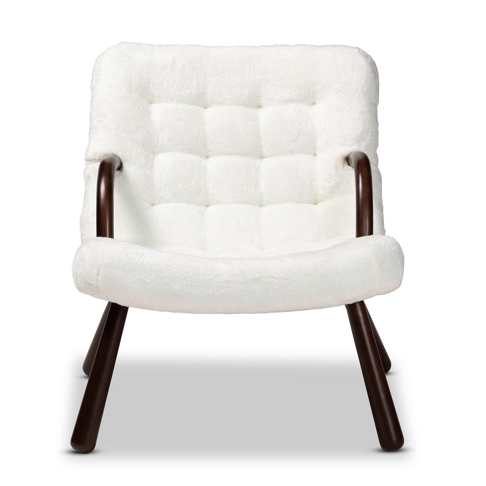 White Sherpa Upholstered and Walnut Brown Finished Wood Accent Chair. Picture 12
