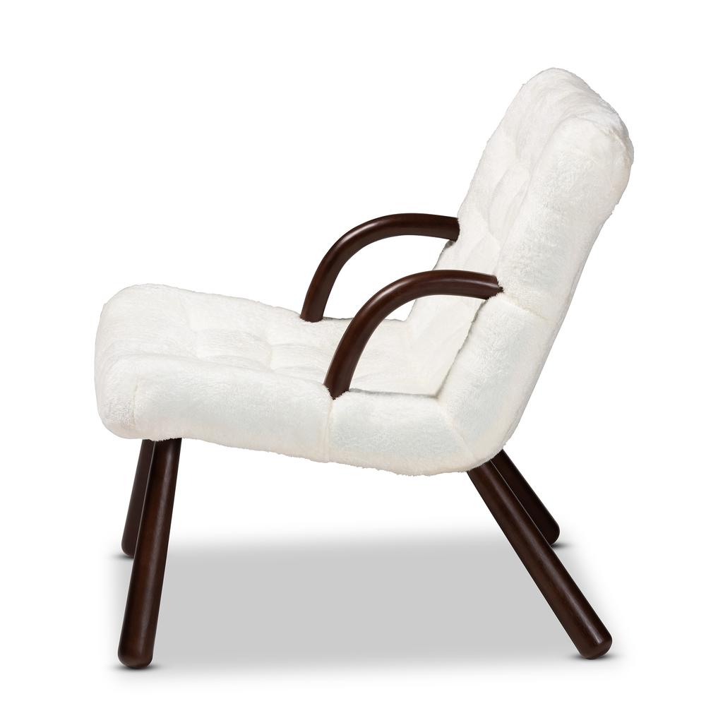 White Sherpa Upholstered and Walnut Brown Finished Wood Accent Chair. Picture 13