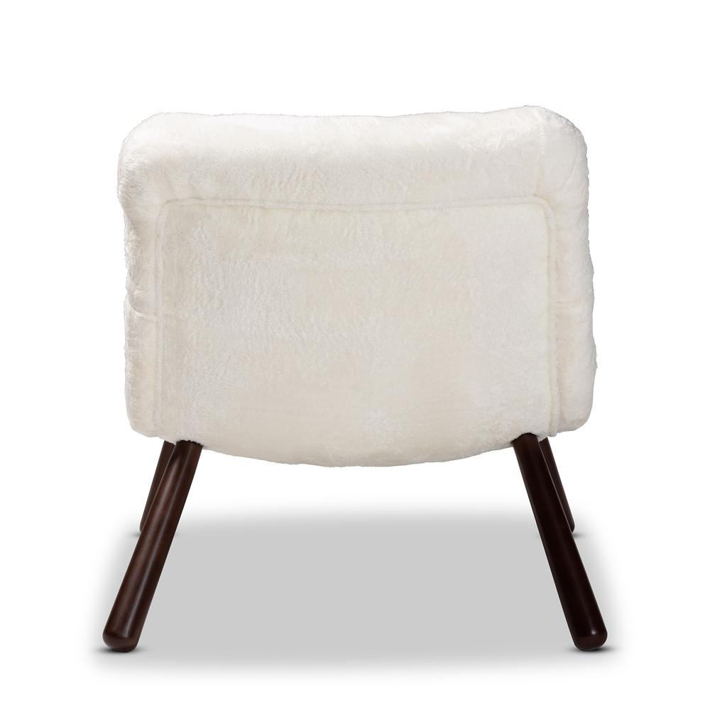 White Sherpa Upholstered and Walnut Brown Finished Wood Accent Chair. Picture 14