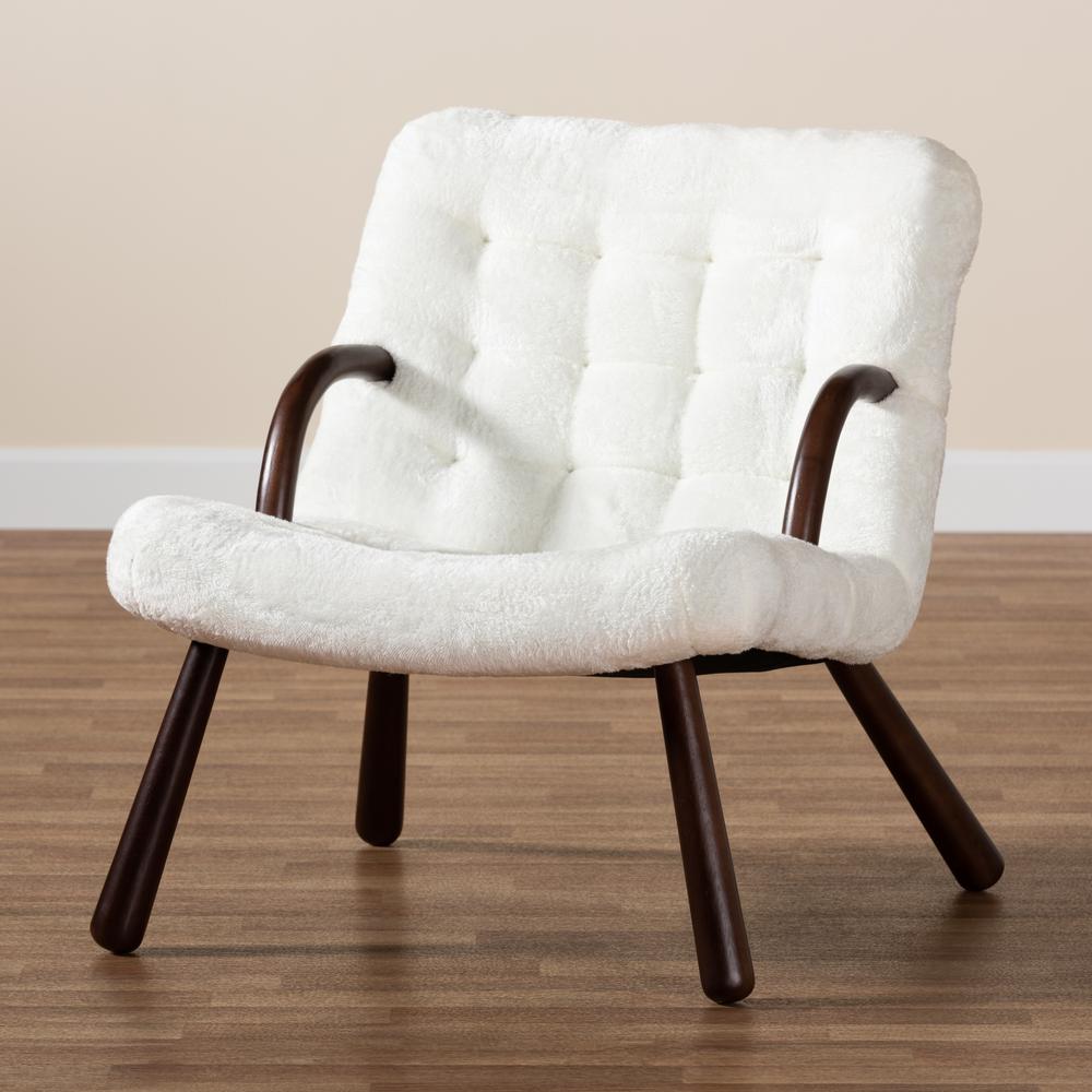 White Sherpa Upholstered and Walnut Brown Finished Wood Accent Chair. Picture 19
