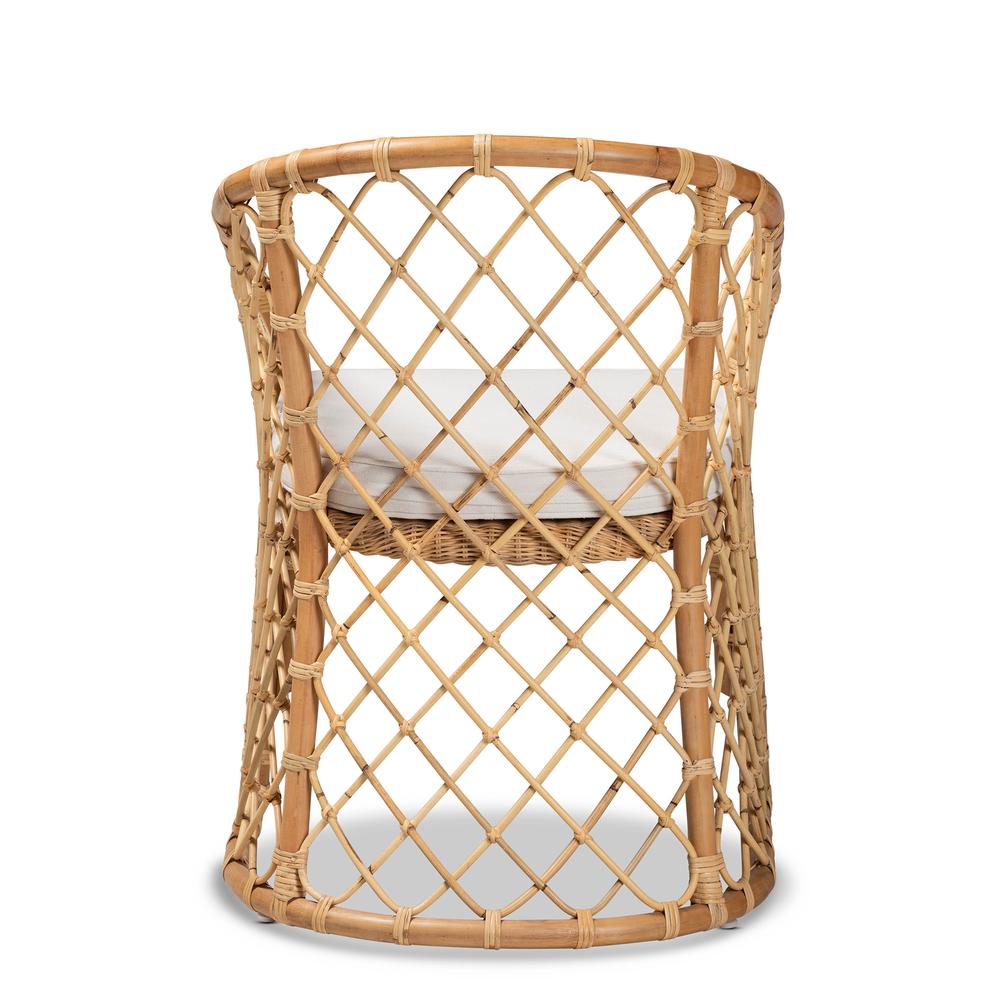 Bohemian White Fabric Upholstered and Natural Brown Rattan Dining Chair. Picture 14