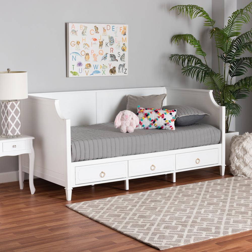Lowri Classic and Traditional White Finished Wood Twin Size 3-Drawer Daybed. Picture 24
