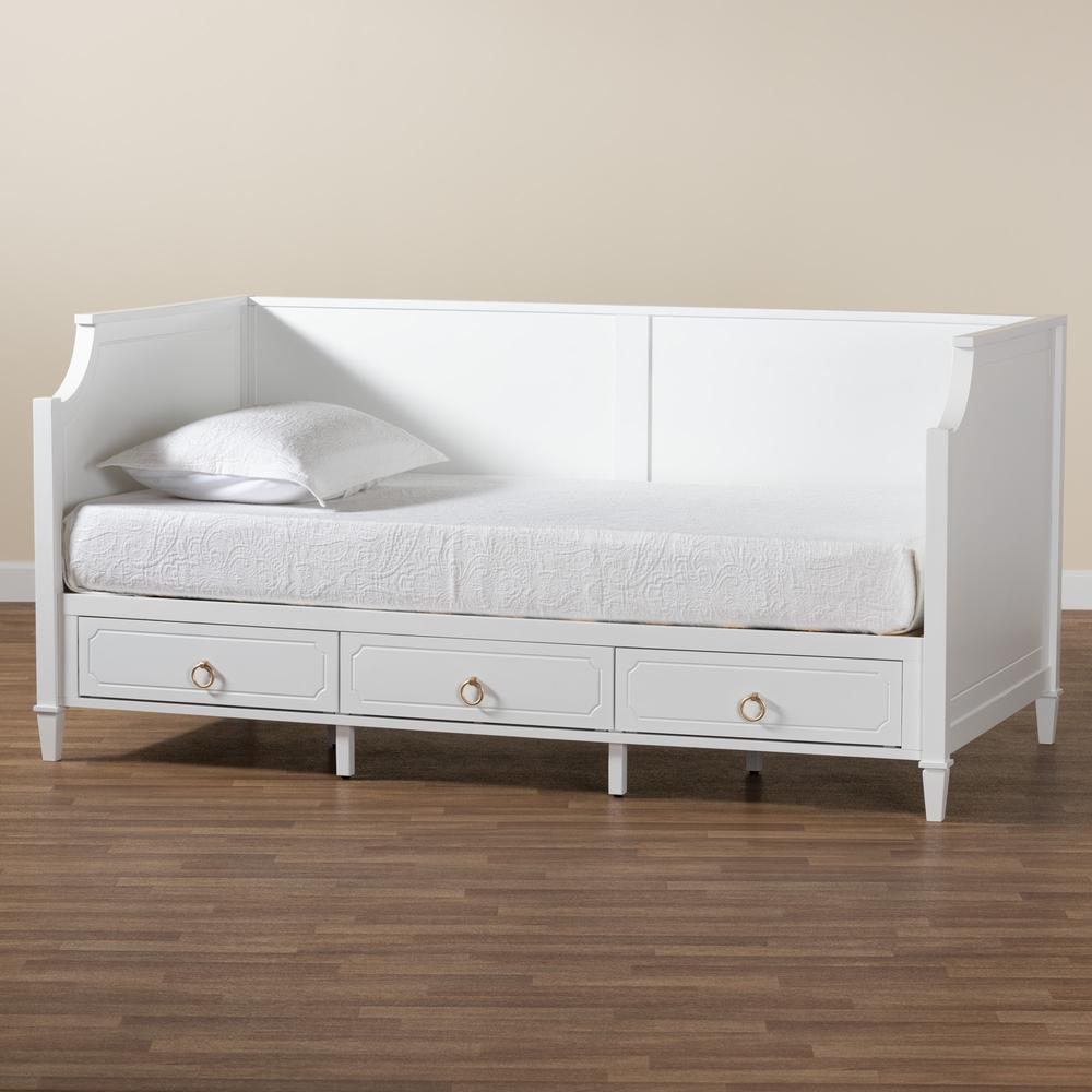 Baxton Studio Lowri Classic and Traditional White Finished Wood Twin Size 3-Drawer Daybed. Picture 13