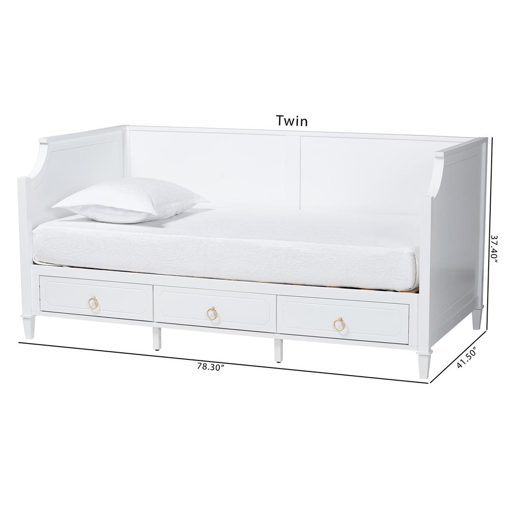 Baxton Studio Lowri Classic and Traditional White Finished Wood Twin Size 3-Drawer Daybed. Picture 14