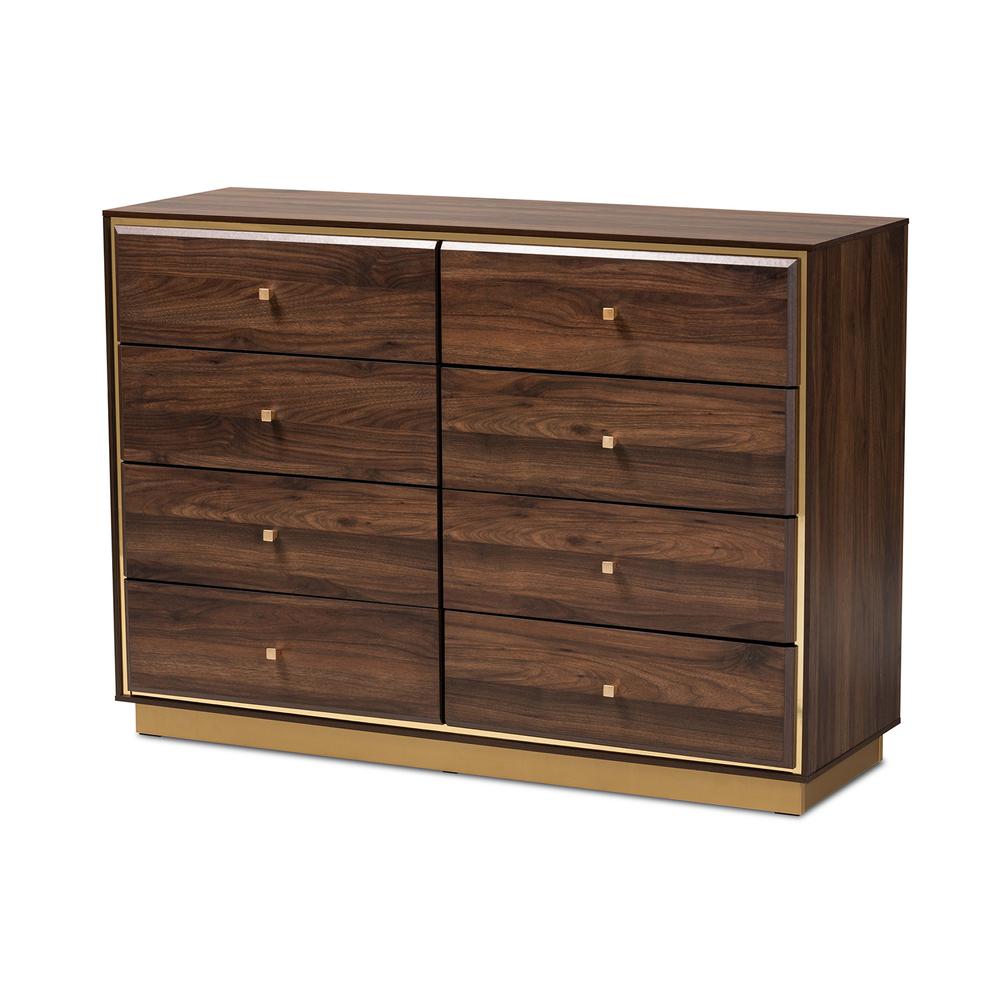 Walnut Brown Finished Wood and Gold Metal 8-Drawer Dresser. Picture 11