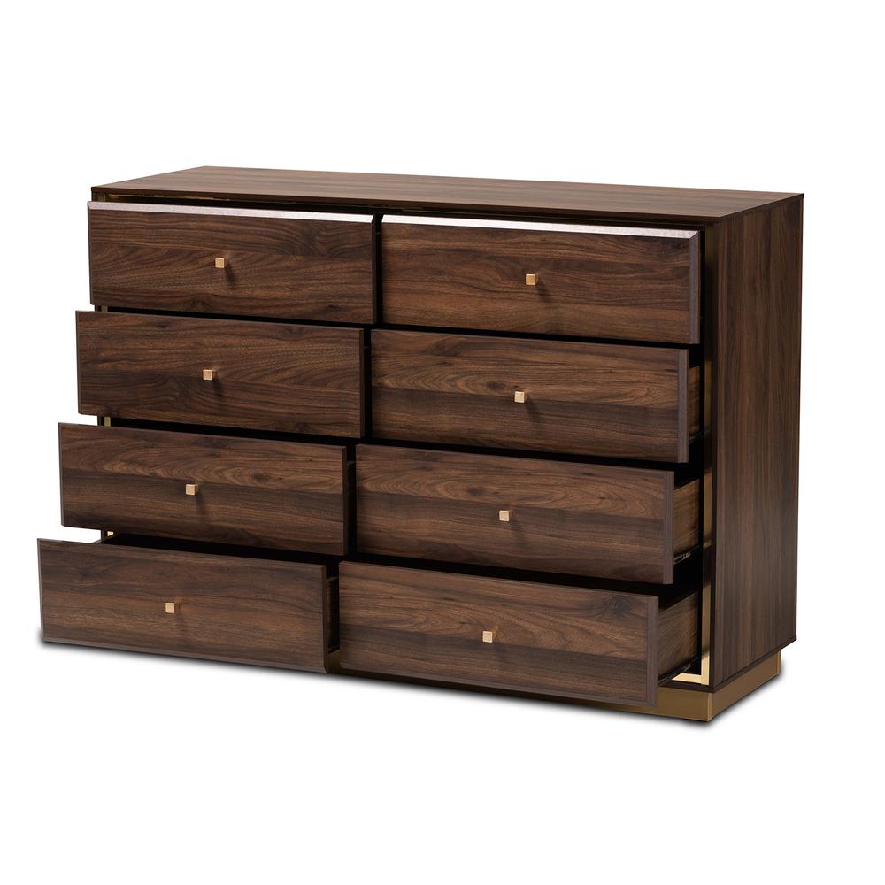 Walnut Brown Finished Wood and Gold Metal 8-Drawer Dresser. Picture 12
