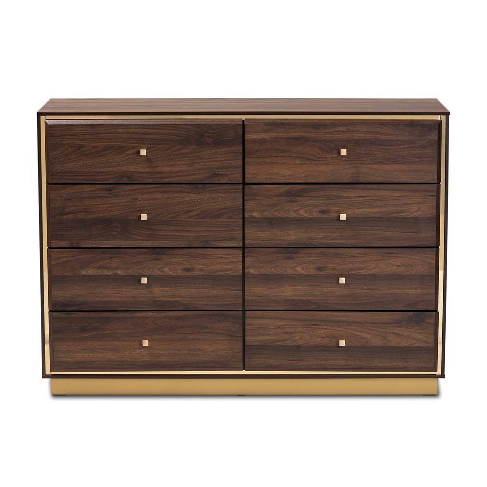 Walnut Brown Finished Wood and Gold Metal 8-Drawer Dresser. Picture 13