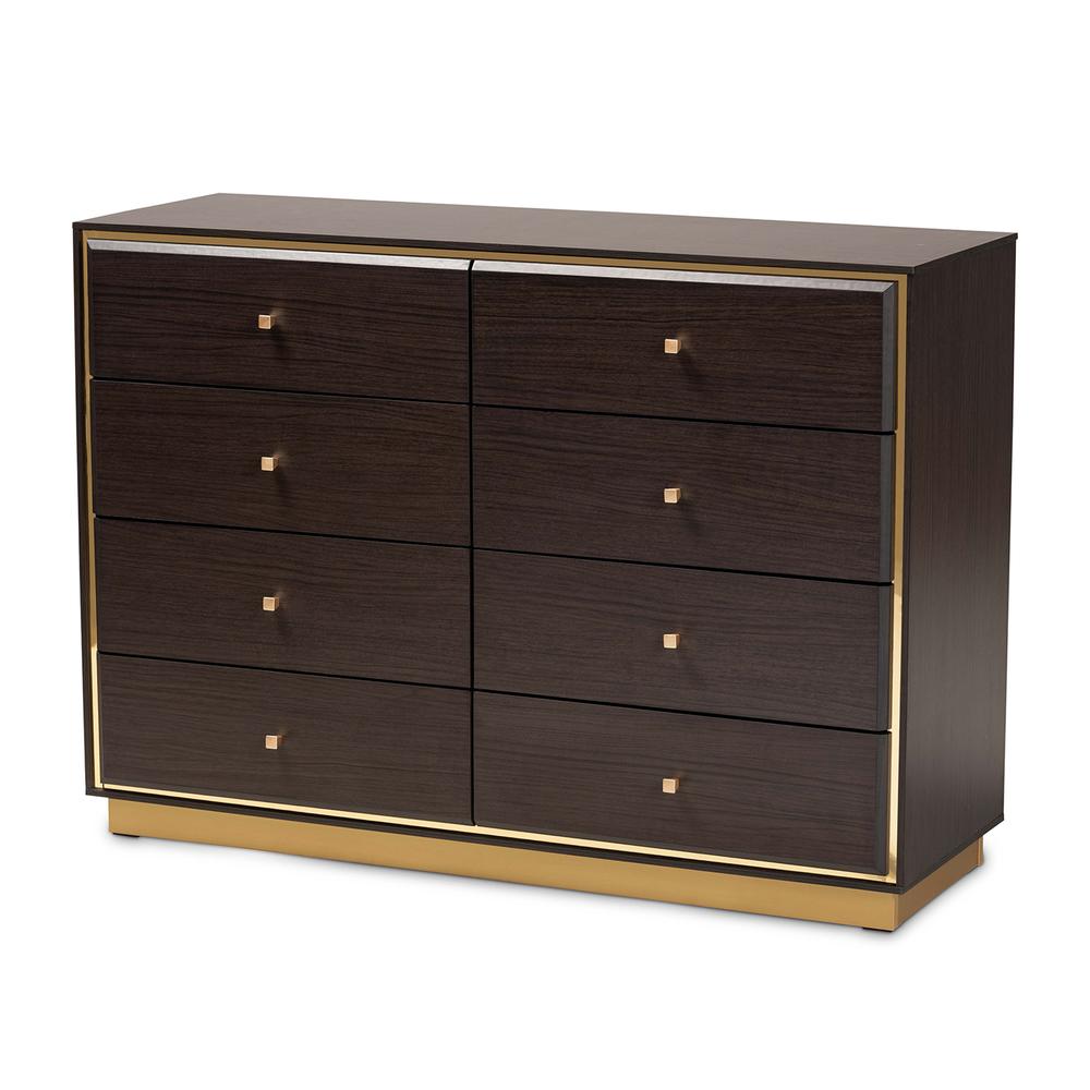 Espresso Brown Finished Wood and Gold Metal 8-Drawer Dresser. Picture 11