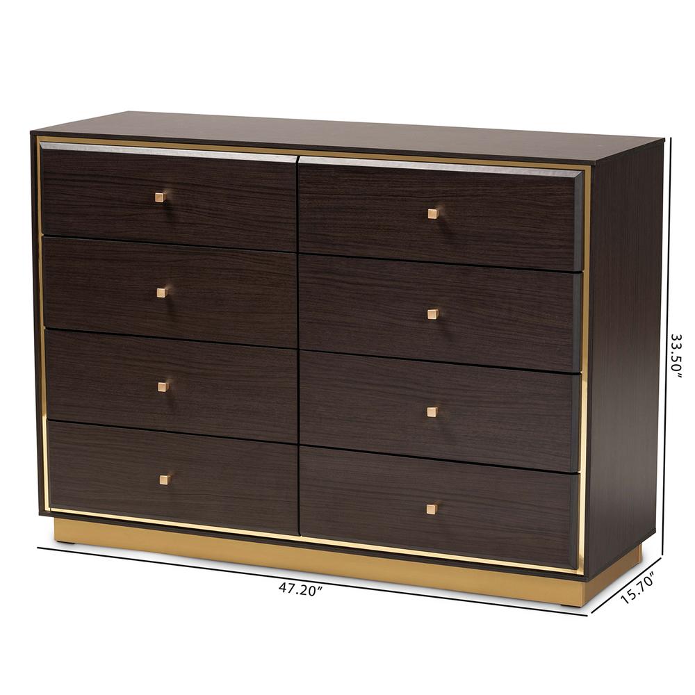 Espresso Brown Finished Wood and Gold Metal 8-Drawer Dresser. Picture 20