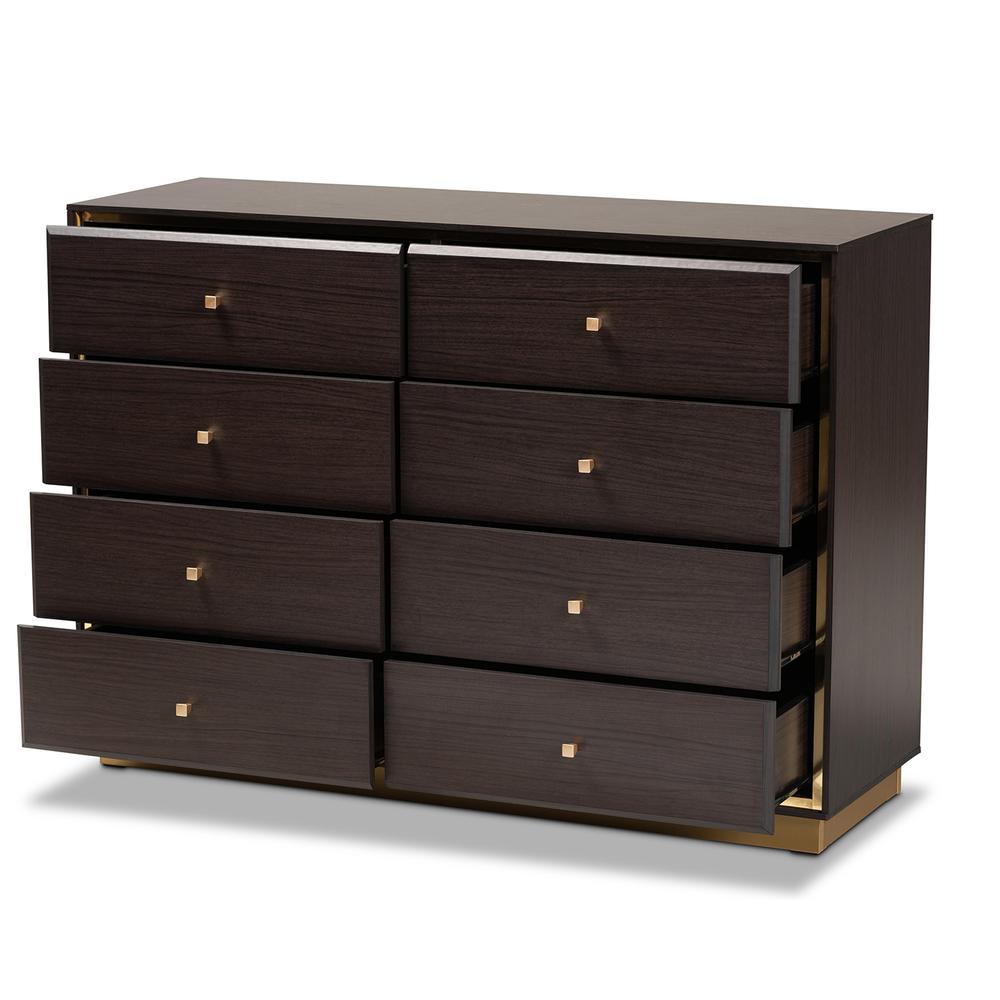 Espresso Brown Finished Wood and Gold Metal 8-Drawer Dresser. Picture 12
