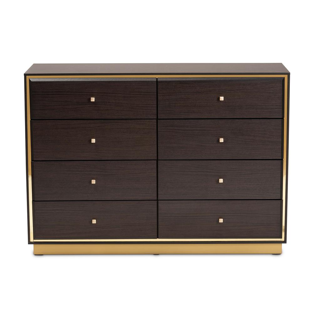 Espresso Brown Finished Wood and Gold Metal 8-Drawer Dresser. Picture 13