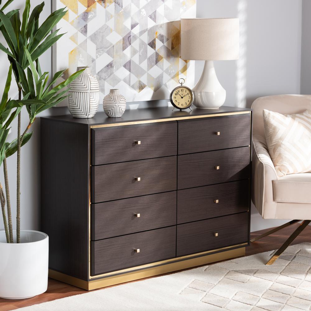 Espresso Brown Finished Wood and Gold Metal 8-Drawer Dresser. Picture 18