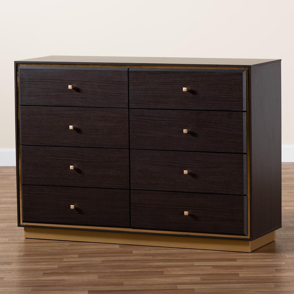 Espresso Brown Finished Wood and Gold Metal 8-Drawer Dresser. Picture 19
