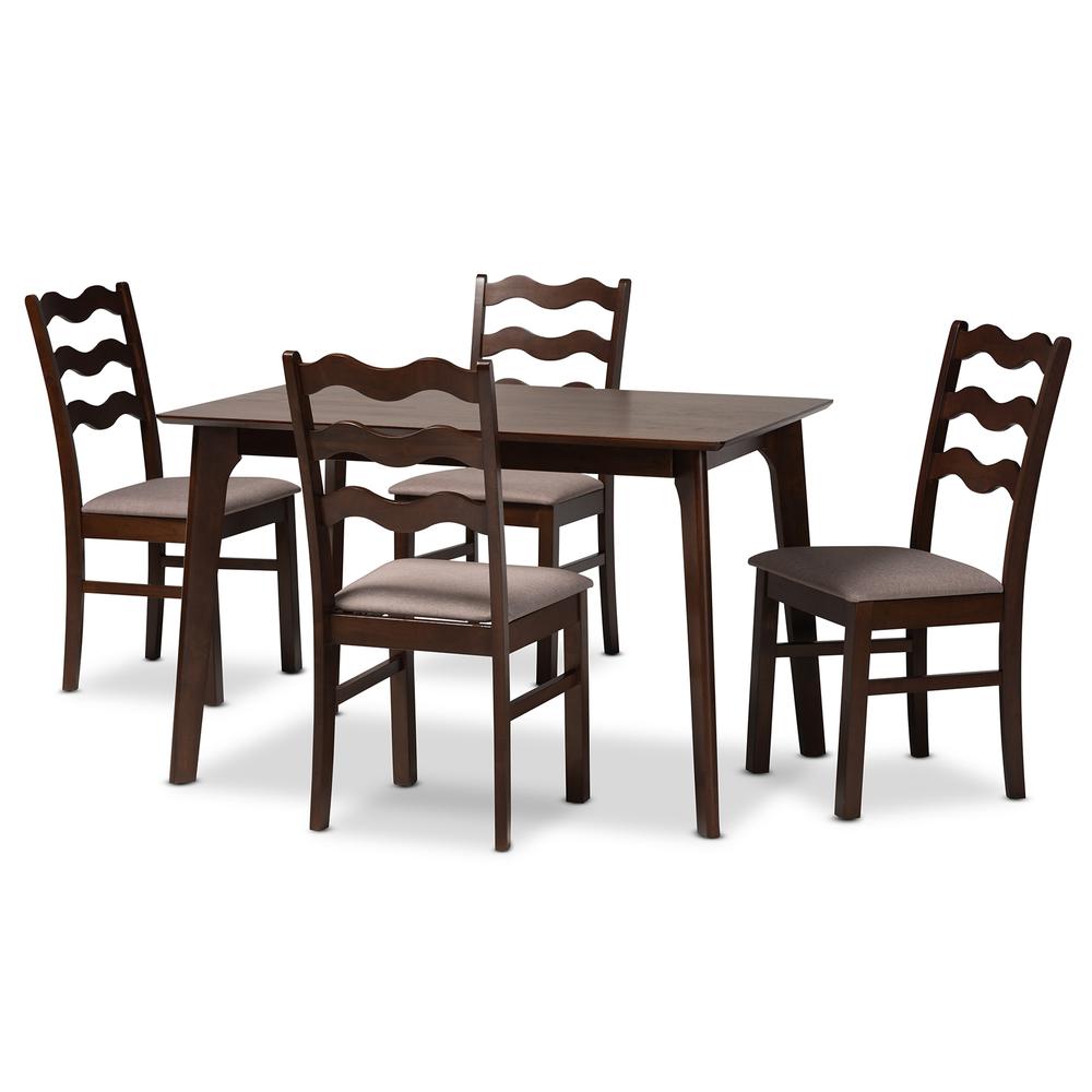 Warm Grey Fabric and Dark Brown Finished Wood 5-Piece Dining Set. Picture 11