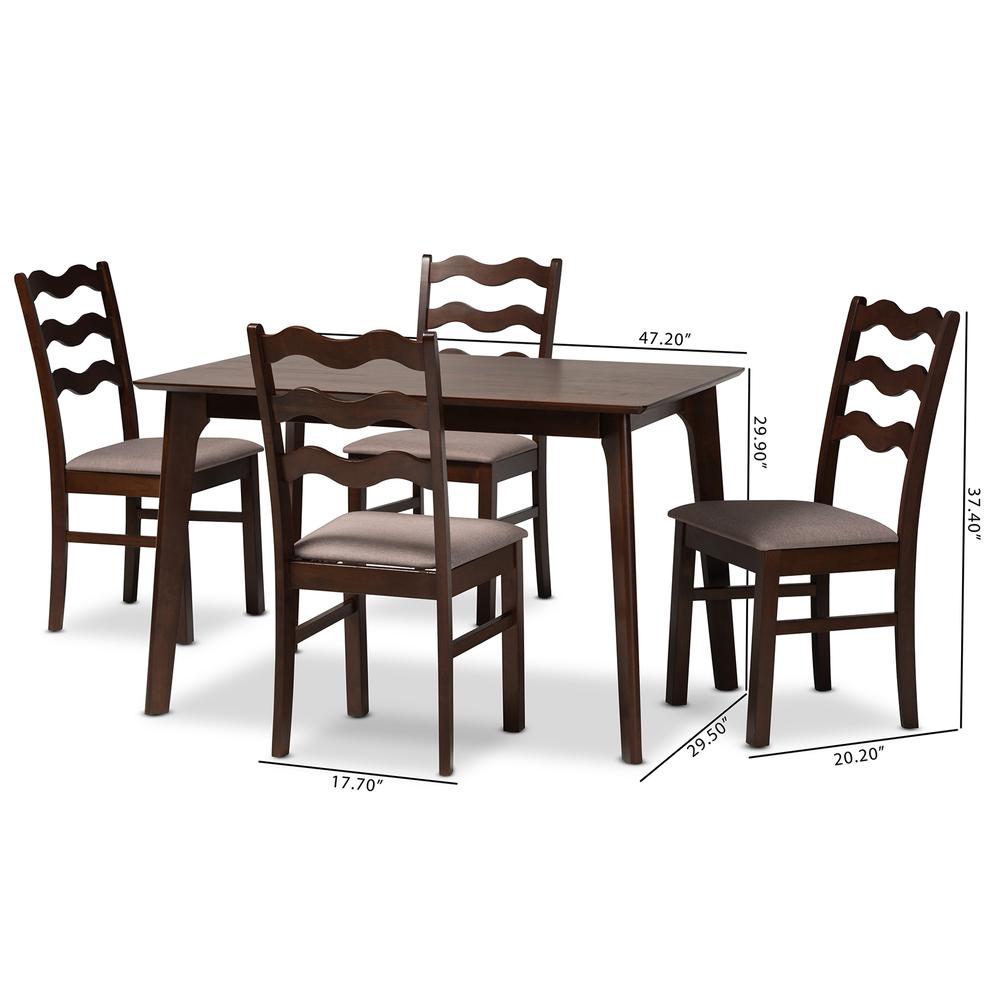 Warm Grey Fabric and Dark Brown Finished Wood 5-Piece Dining Set. Picture 20