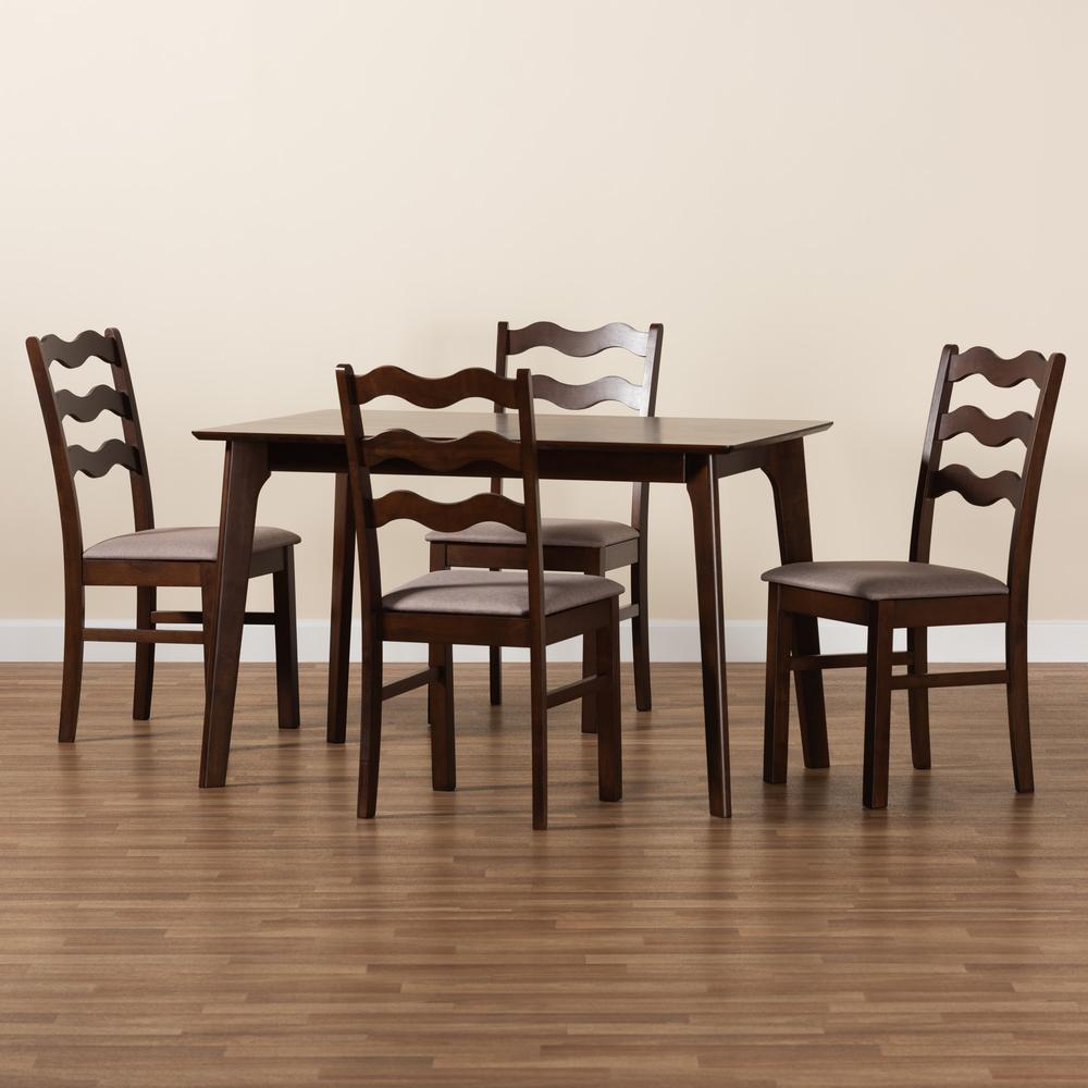 Warm Grey Fabric and Dark Brown Finished Wood 5-Piece Dining Set. Picture 19