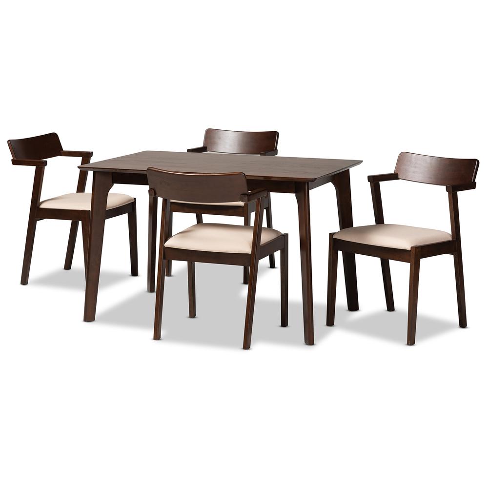 Transitional Cream Fabric and Dark Brown Finished Wood 5-Piece Dining Set. Picture 11