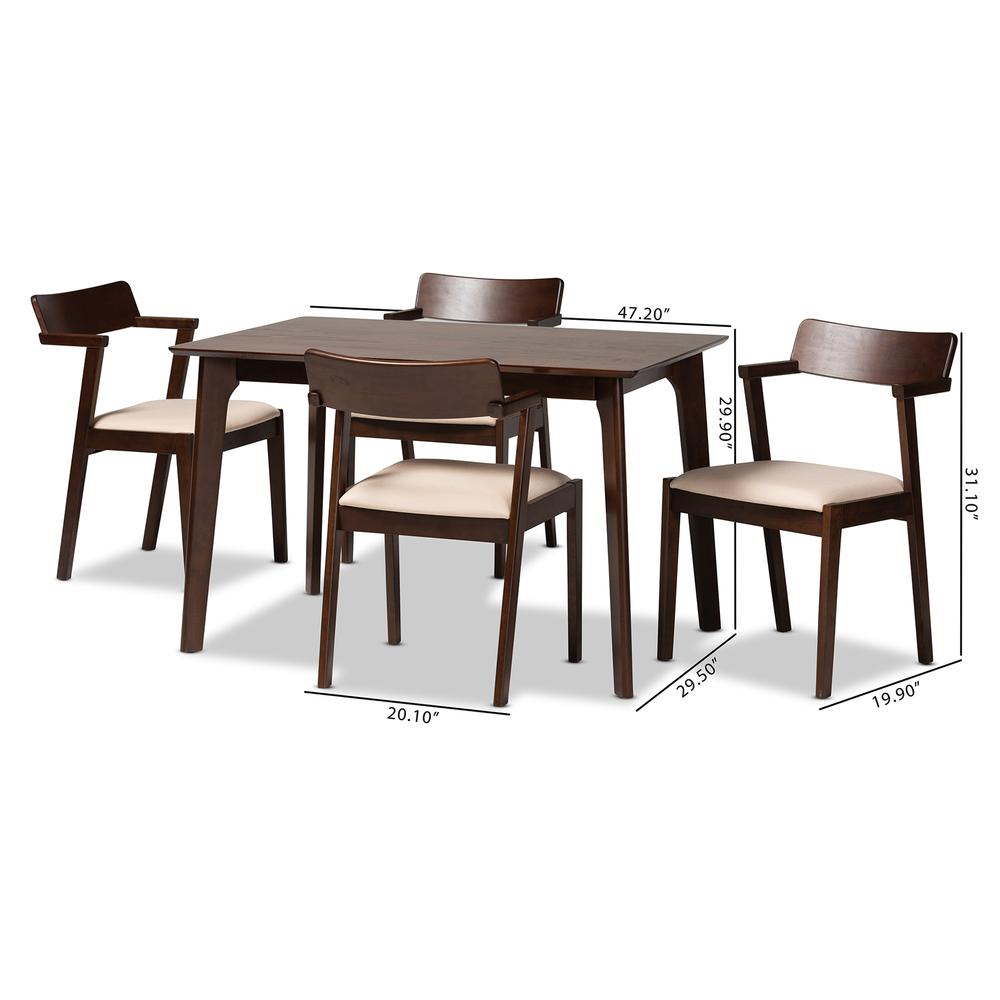 Transitional Cream Fabric and Dark Brown Finished Wood 5-Piece Dining Set. Picture 20