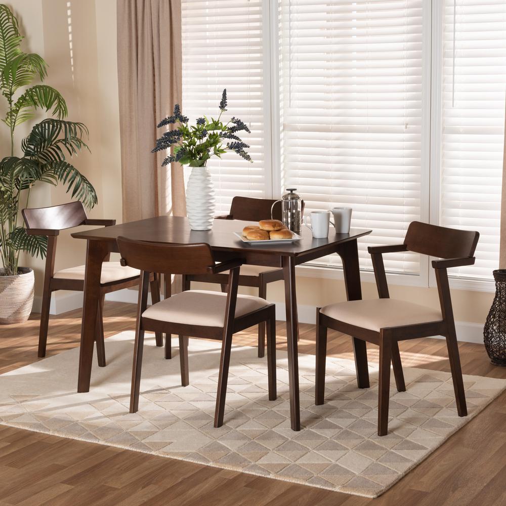 Transitional Cream Fabric and Dark Brown Finished Wood 5-Piece Dining Set. Picture 18