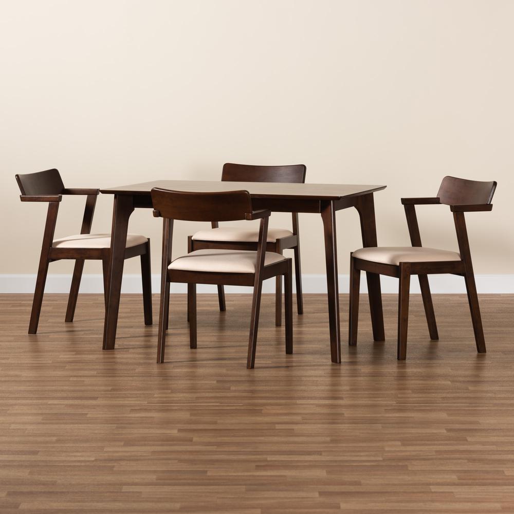 Transitional Cream Fabric and Dark Brown Finished Wood 5-Piece Dining Set. Picture 19