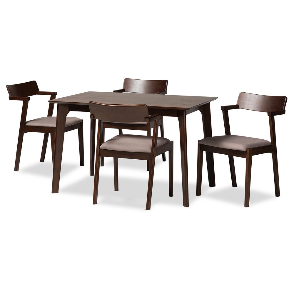 Transitional Warm Grey Fabric and Dark Brown Finished Wood 5-Piece Dining Set. Picture 11