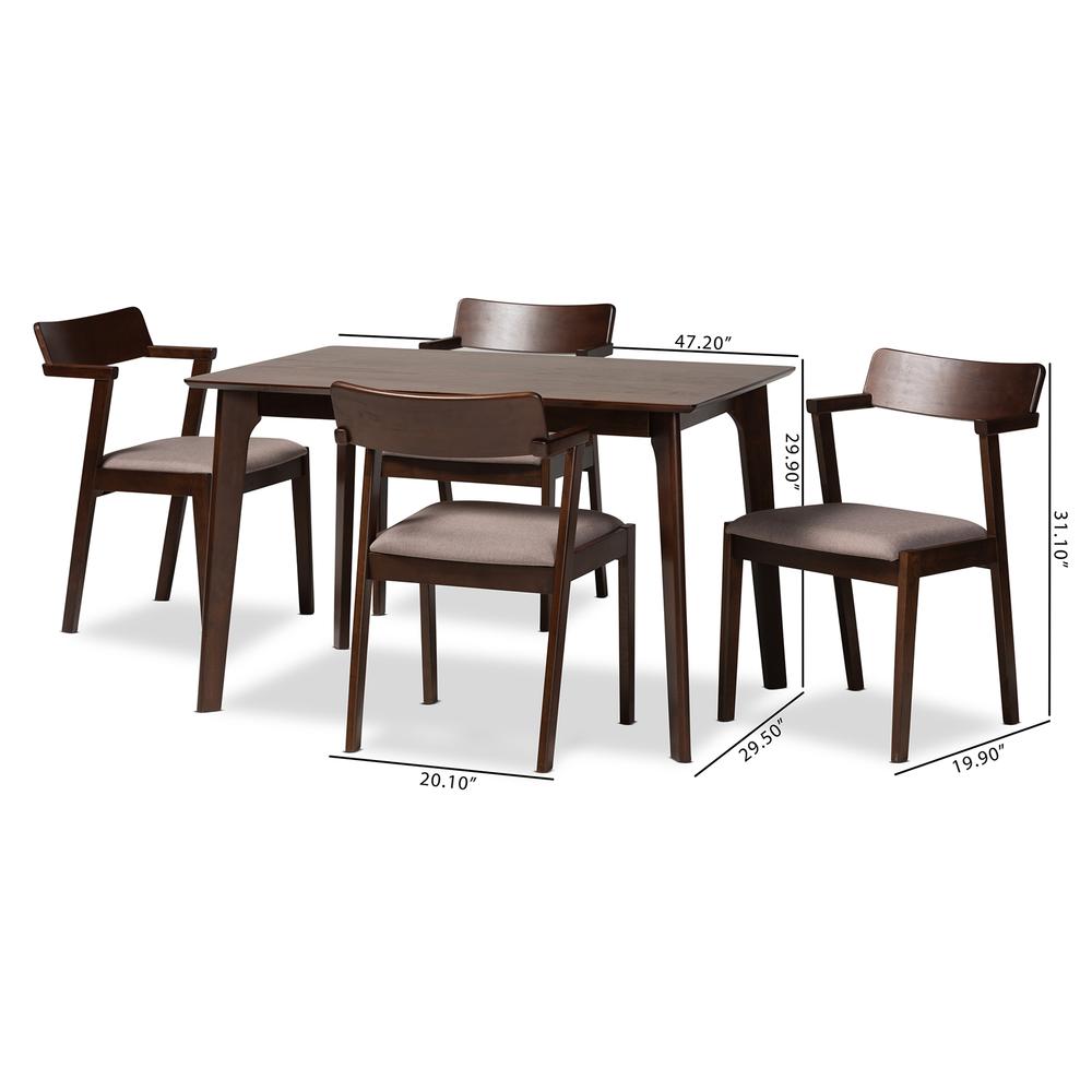 Transitional Warm Grey Fabric and Dark Brown Finished Wood 5-Piece Dining Set. Picture 20