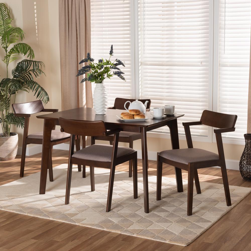 Transitional Warm Grey Fabric and Dark Brown Finished Wood 5-Piece Dining Set. Picture 18