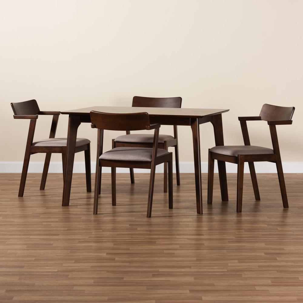 Transitional Warm Grey Fabric and Dark Brown Finished Wood 5-Piece Dining Set. Picture 19