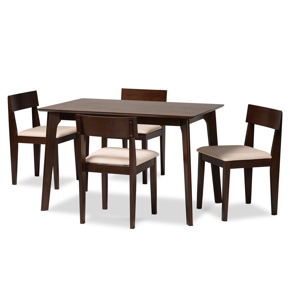 Cream Fabric and Dark Brown Finished Wood 5-Piece Dining Set. Picture 11