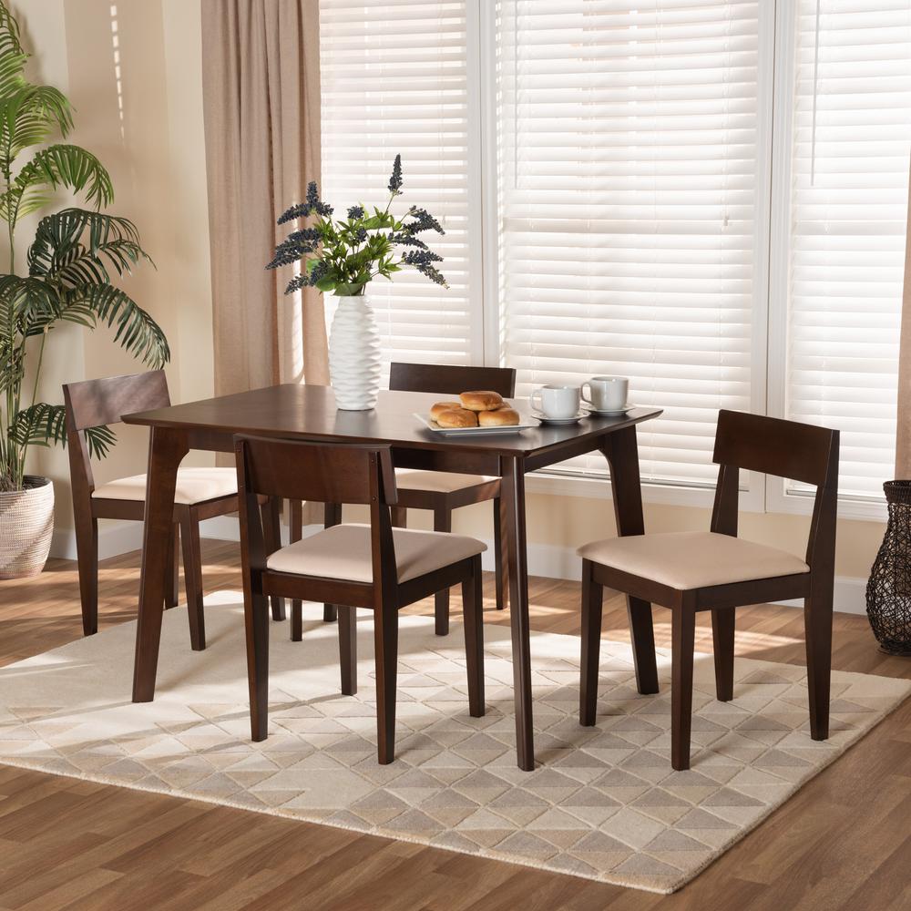 Cream Fabric and Dark Brown Finished Wood 5-Piece Dining Set. Picture 18