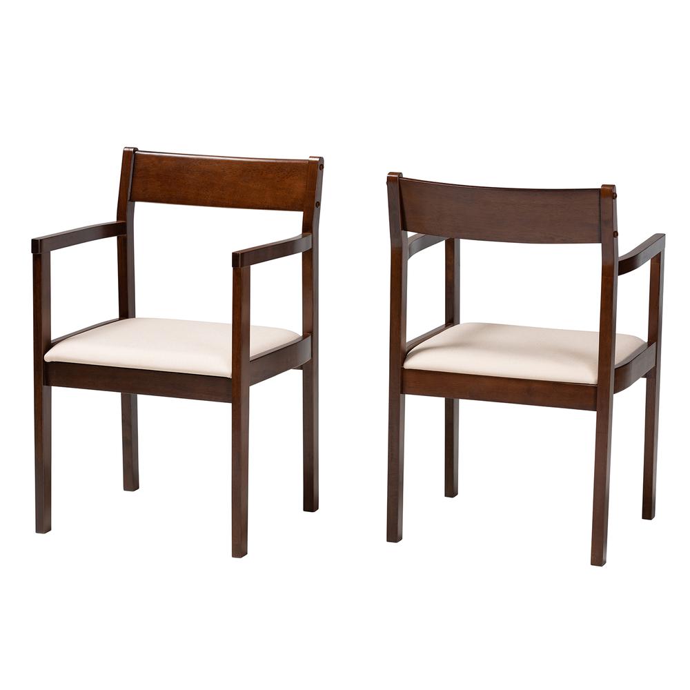 Cream Fabric and Dark Brown Finished Wood 2-Piece Dining Chair Set. Picture 10