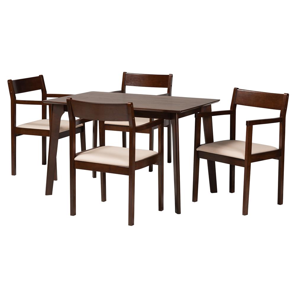 Cream Fabric and Dark Brown Finished Wood 5-Piece Dining Set. Picture 11