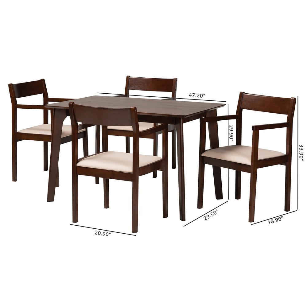 Cream Fabric and Dark Brown Finished Wood 5-Piece Dining Set. Picture 20