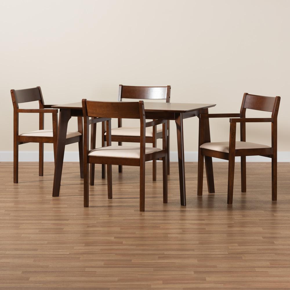 Cream Fabric and Dark Brown Finished Wood 5-Piece Dining Set. Picture 19