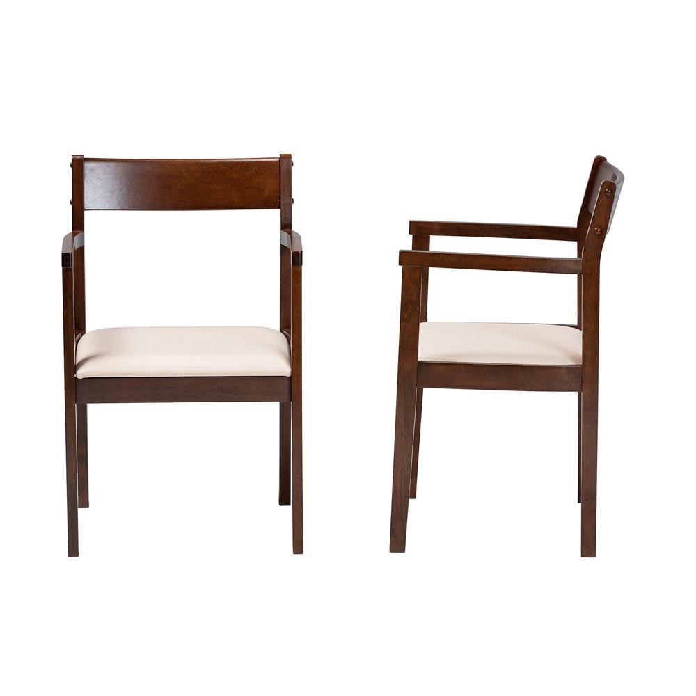 Cream Fabric and Dark Brown Finished Wood 2-Piece Dining Chair Set. Picture 12