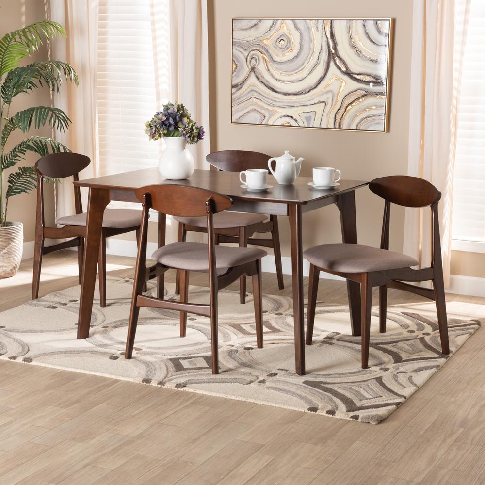Warm Grey Fabric and Dark Brown Finished Wood 5-Piece Dining Set. Picture 18