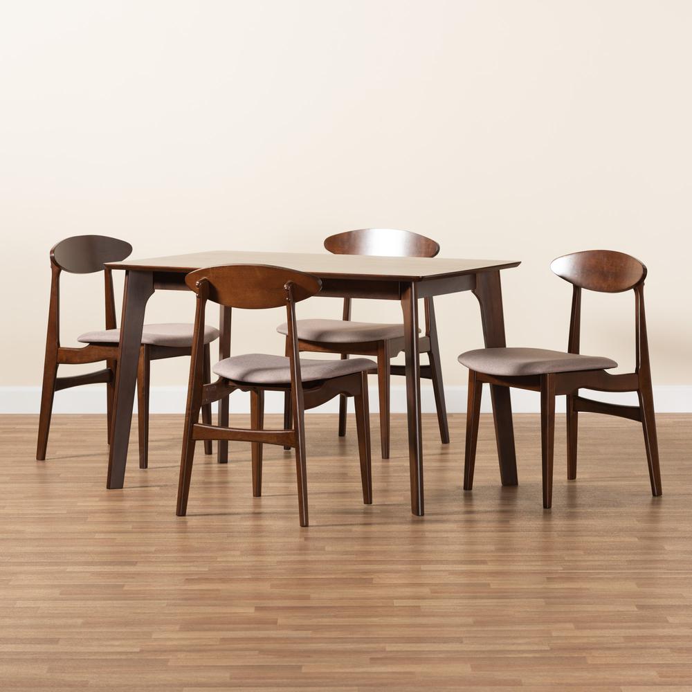 Warm Grey Fabric and Dark Brown Finished Wood 5-Piece Dining Set. Picture 19