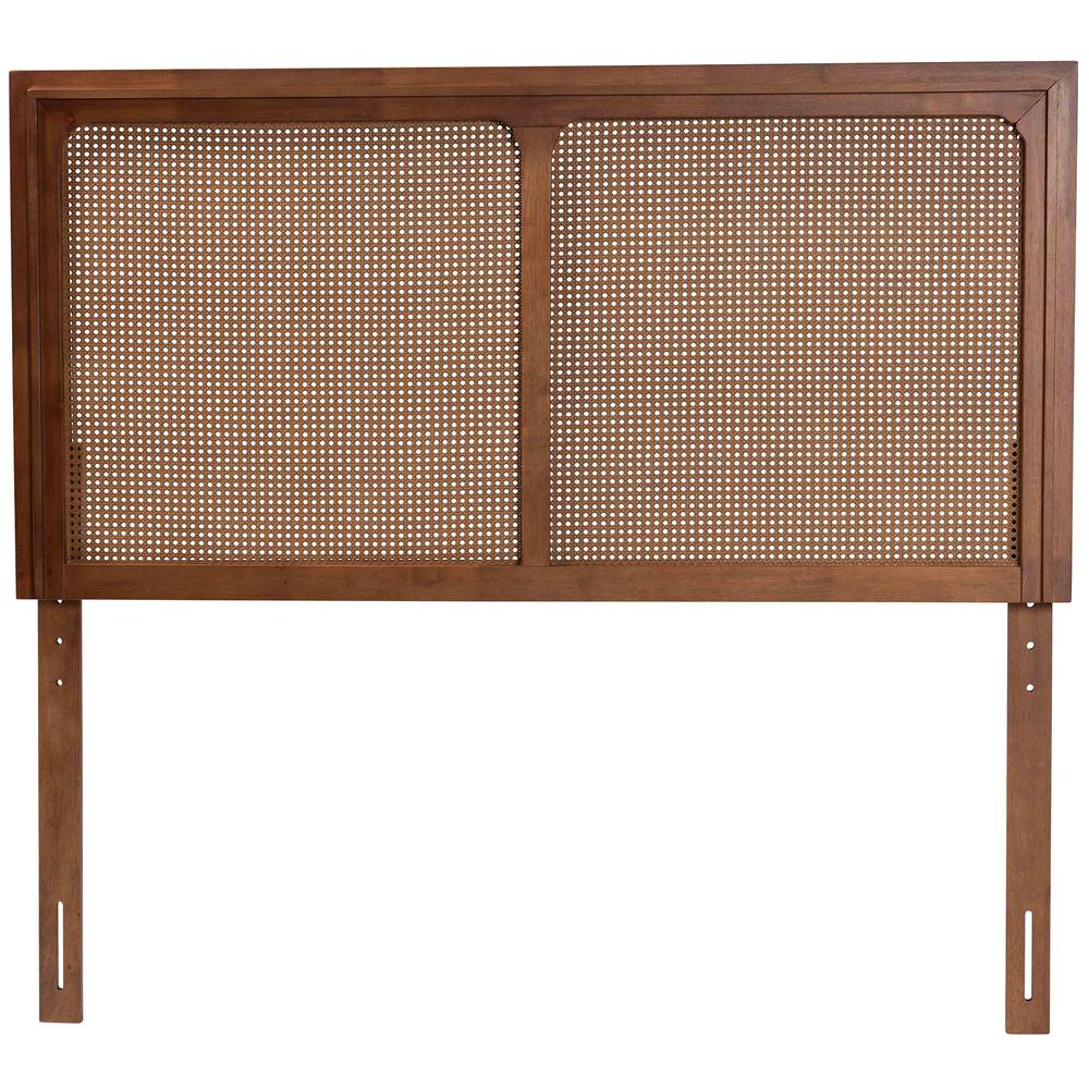 Ash Walnut Finished Wood King Size Headboard with Rattan. Picture 11
