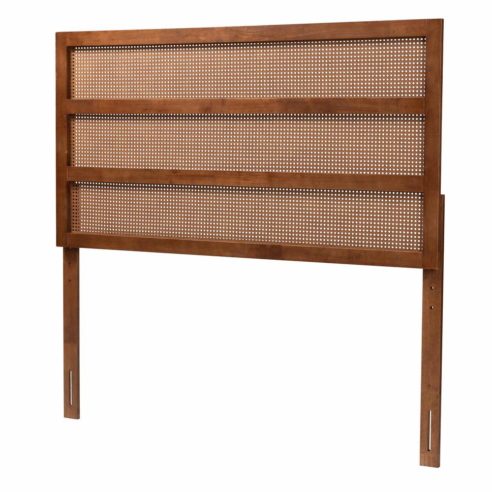 Ash Walnut Finished Wood King Size Headboard with Rattan. Picture 10