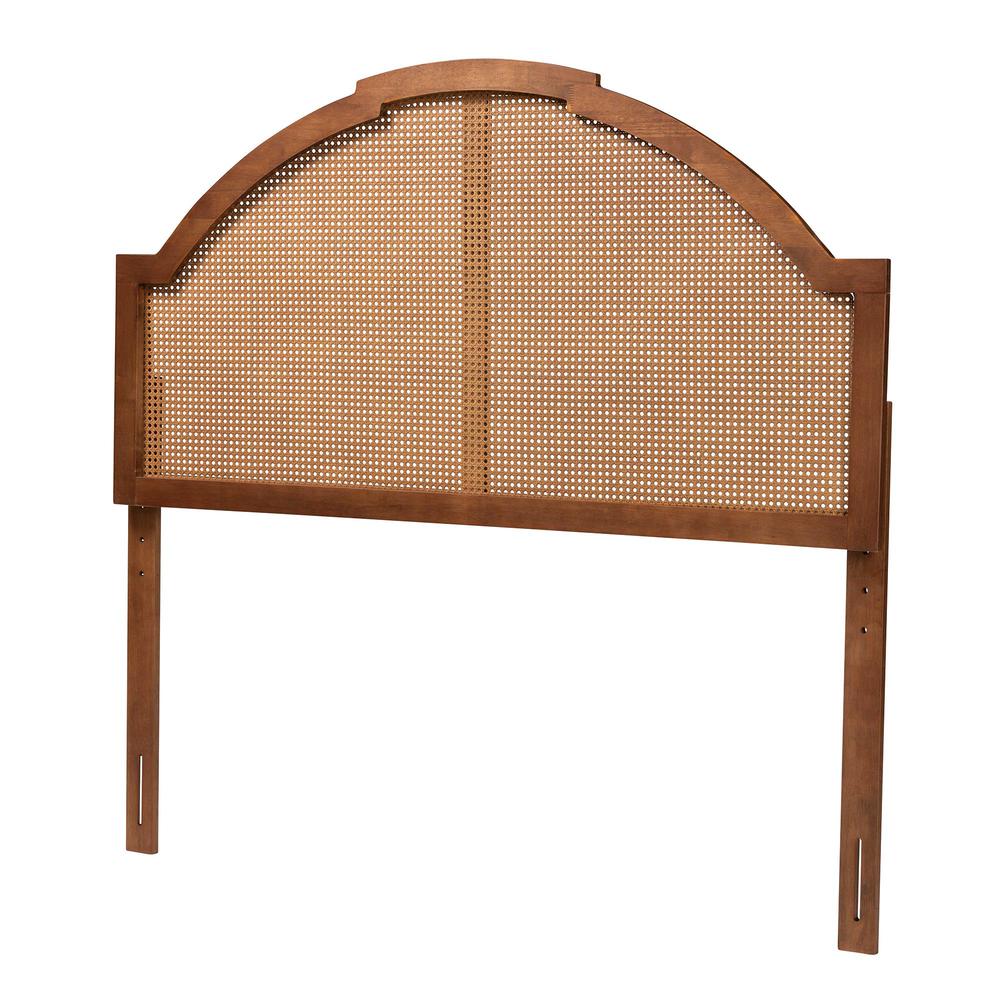 Traditional Ash Walnut Finished Wood King Size Headboard with Rattan. Picture 10