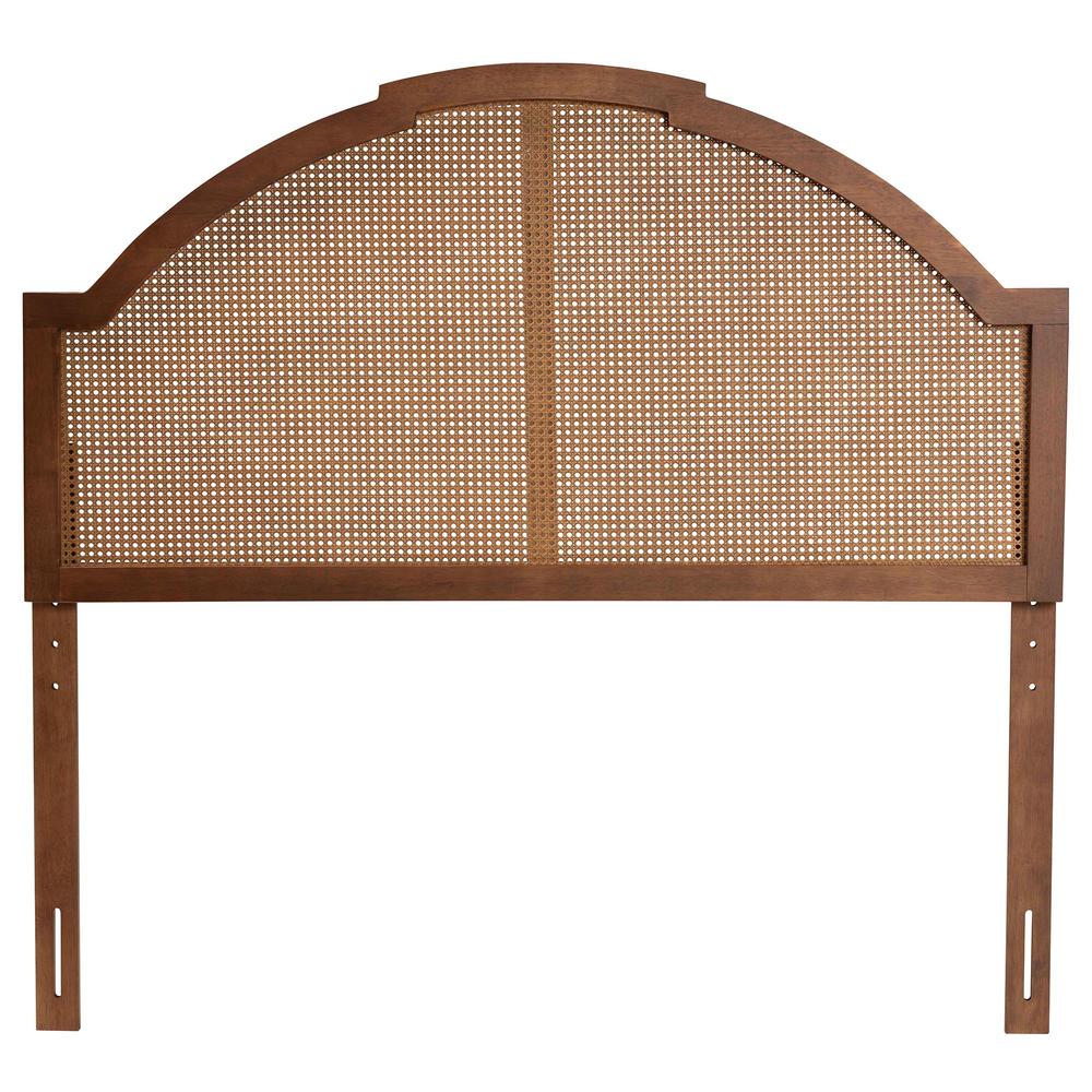 Traditional Ash Walnut Finished Wood King Size Headboard with Rattan. Picture 11