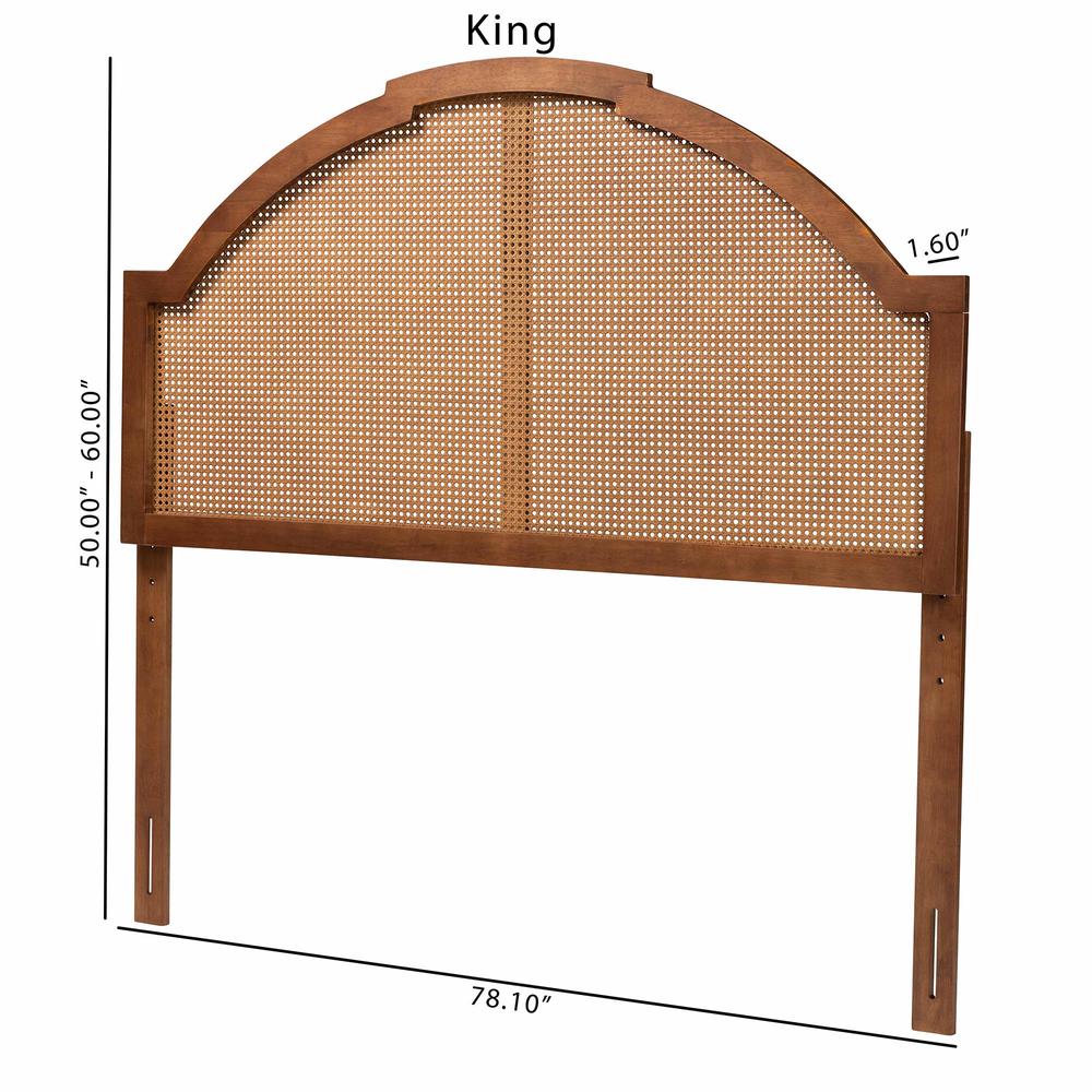 Traditional Ash Walnut Finished Wood King Size Headboard with Rattan. Picture 17