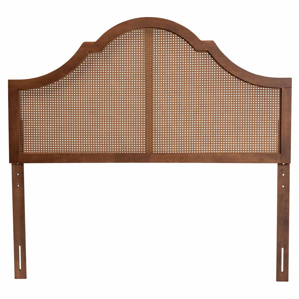Traditional Ash Walnut Finished Wood King Size Headboard with Rattan. Picture 11