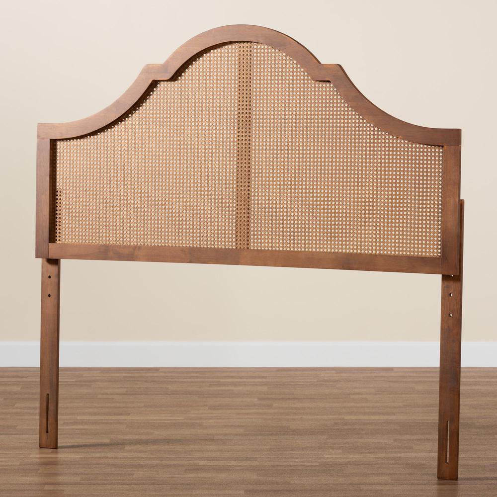 Traditional Ash Walnut Finished Wood King Size Headboard with Rattan. Picture 15