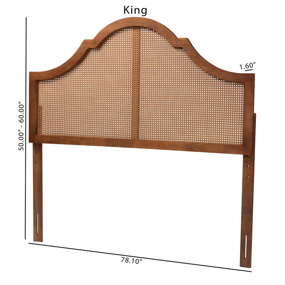 Traditional Ash Walnut Finished Wood King Size Headboard with Rattan. Picture 17
